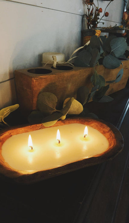 Wooden Dough Bowl Candles