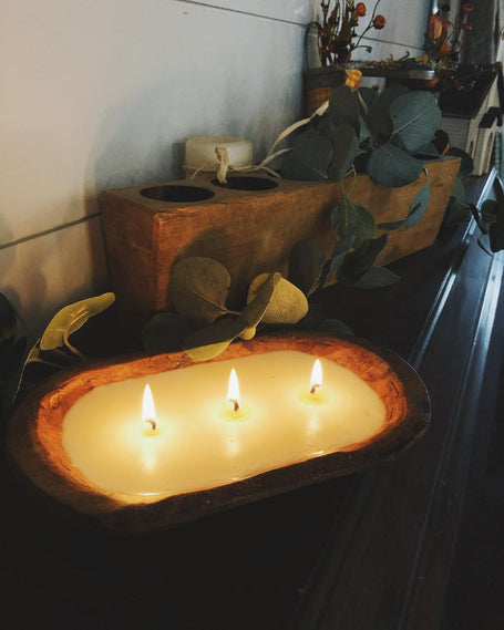 Wooden Dough Bowl Candles