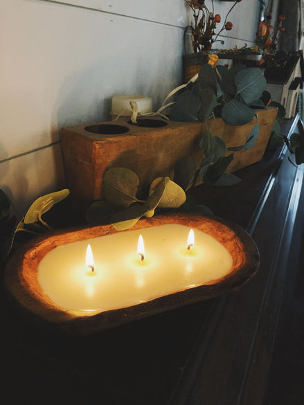Wooden Dough Bowl Candles