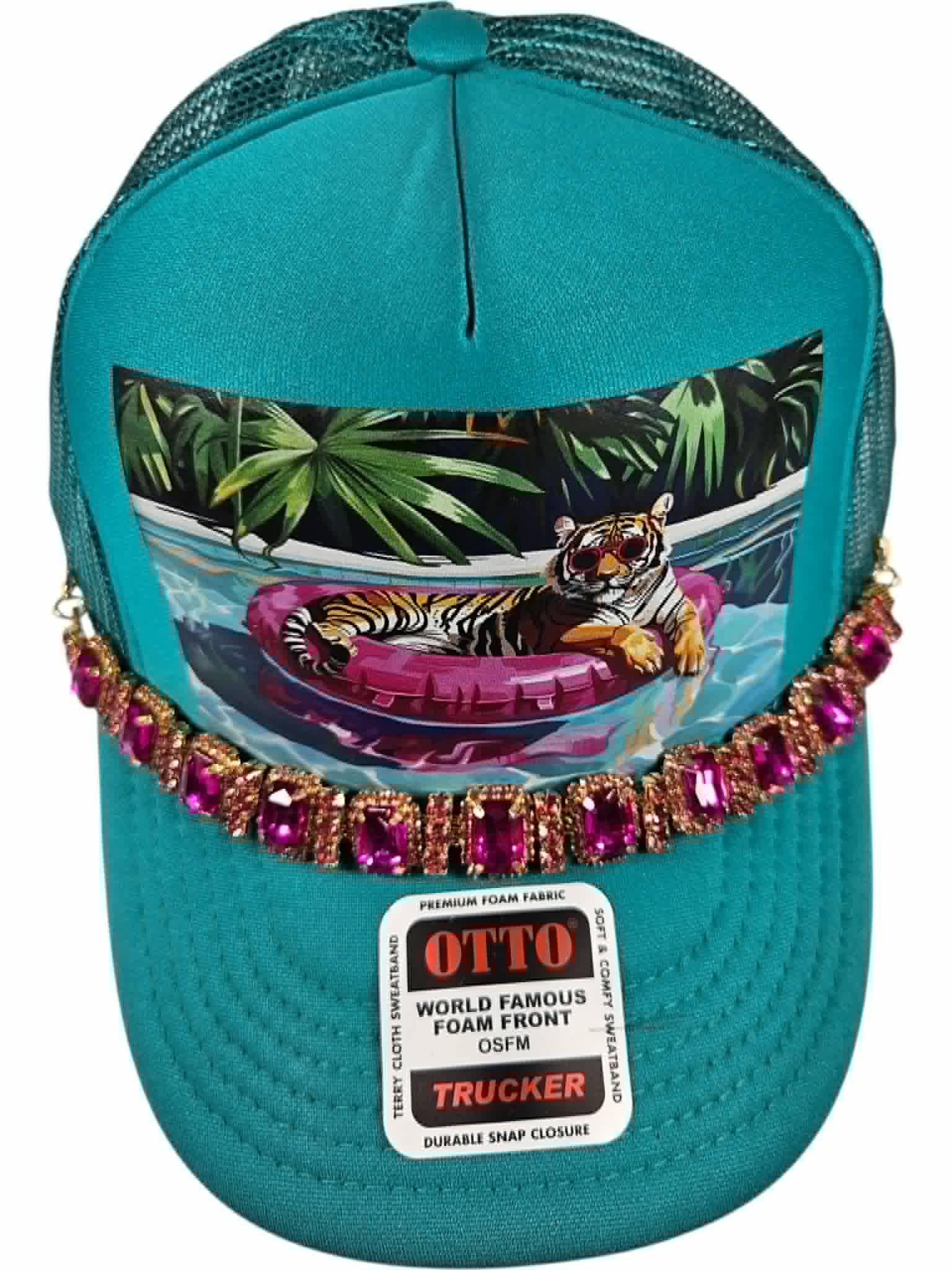 Poolside Tiger Rhinestone Trucker Hat