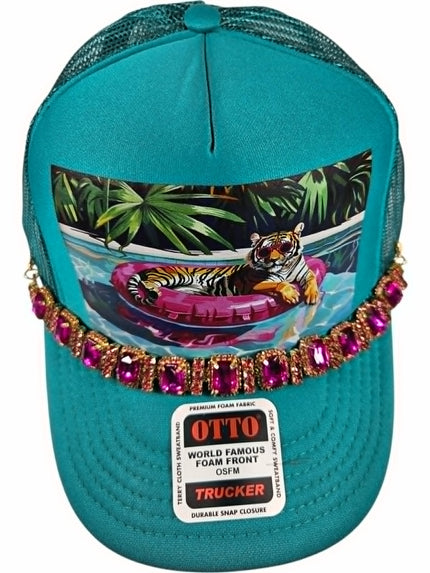 Poolside Tiger Rhinestone Trucker Hat
