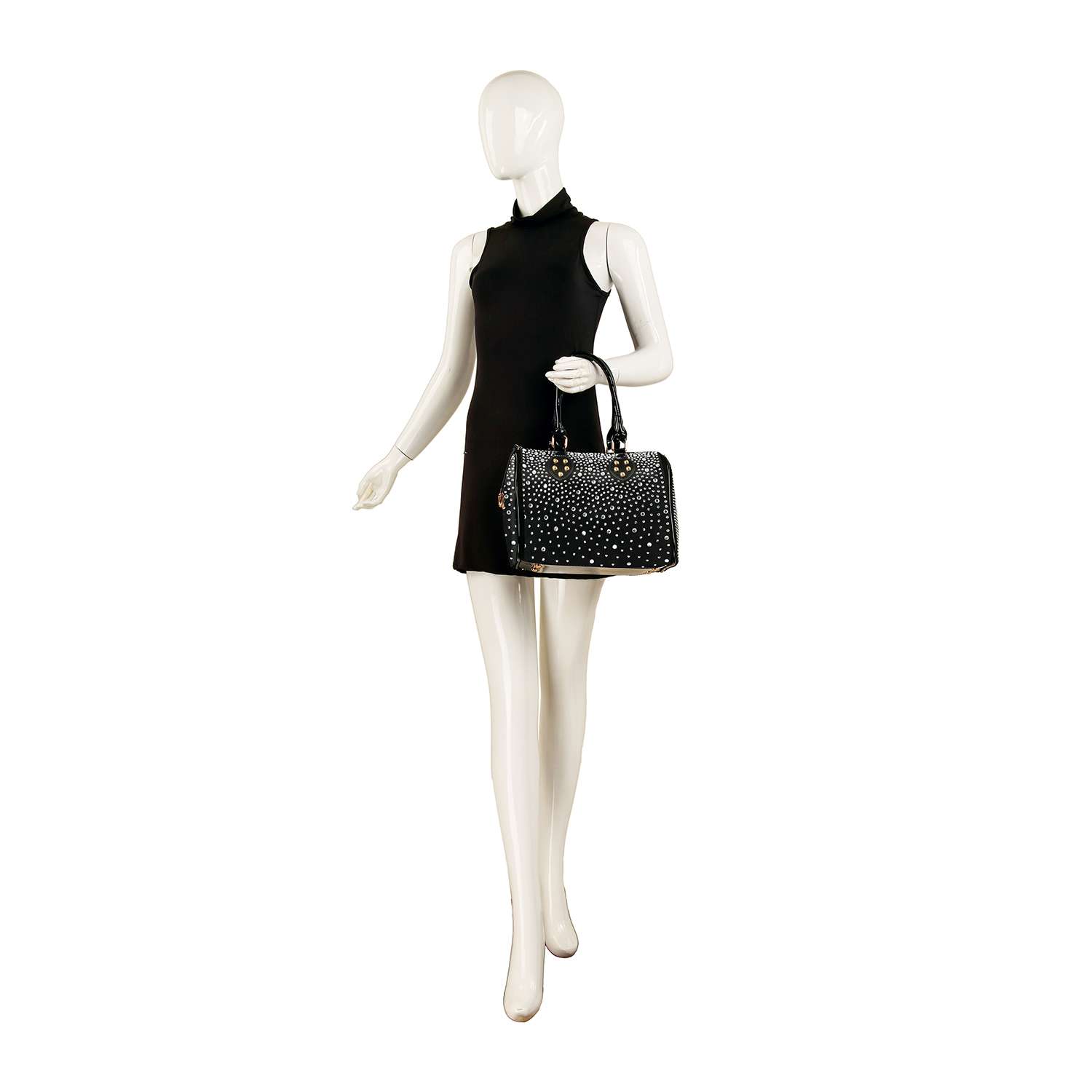 Sparkling Rhinestone Lock Satchel Handbag