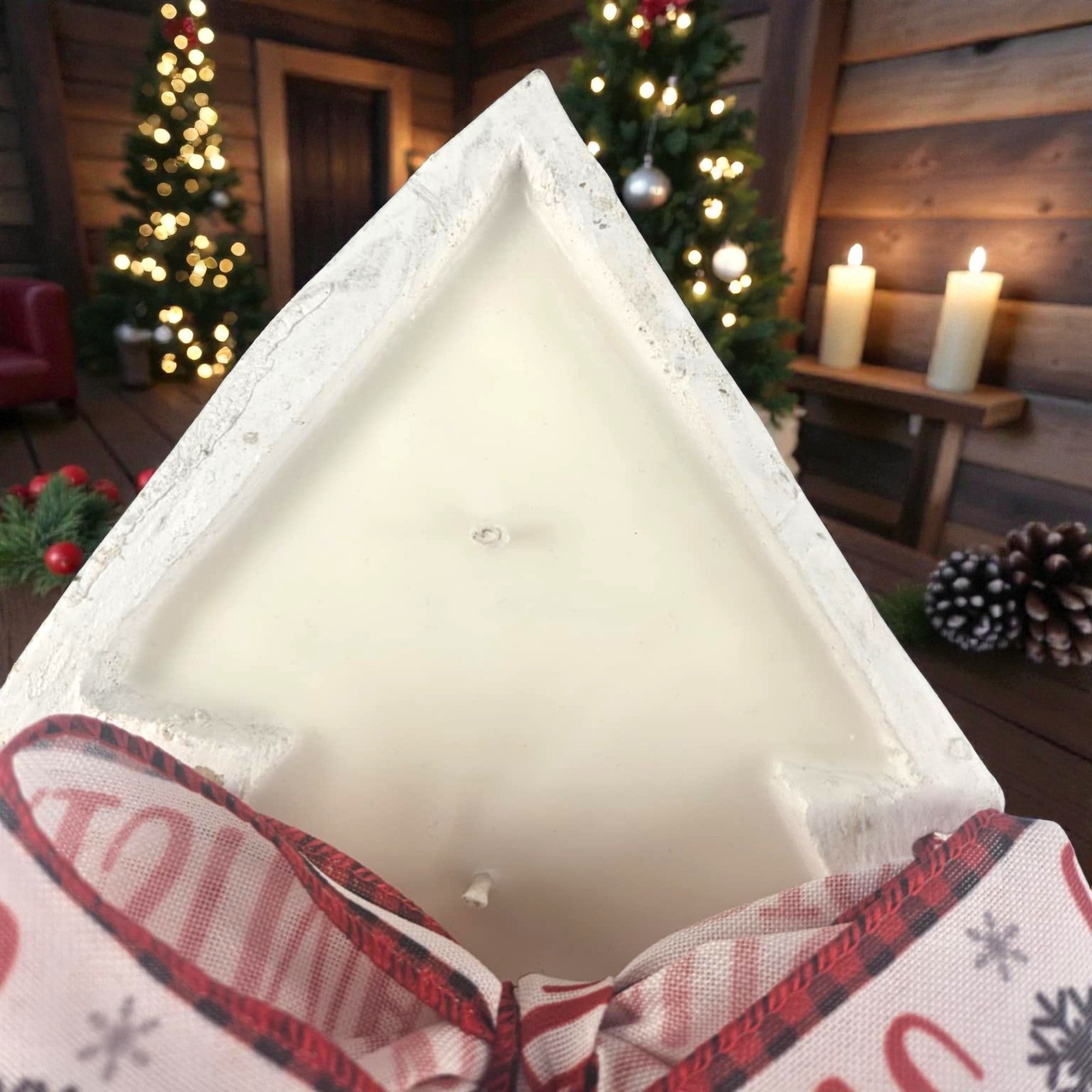 Rustic Christmas Tree Wooden Dough Bowl with Christmas Bow