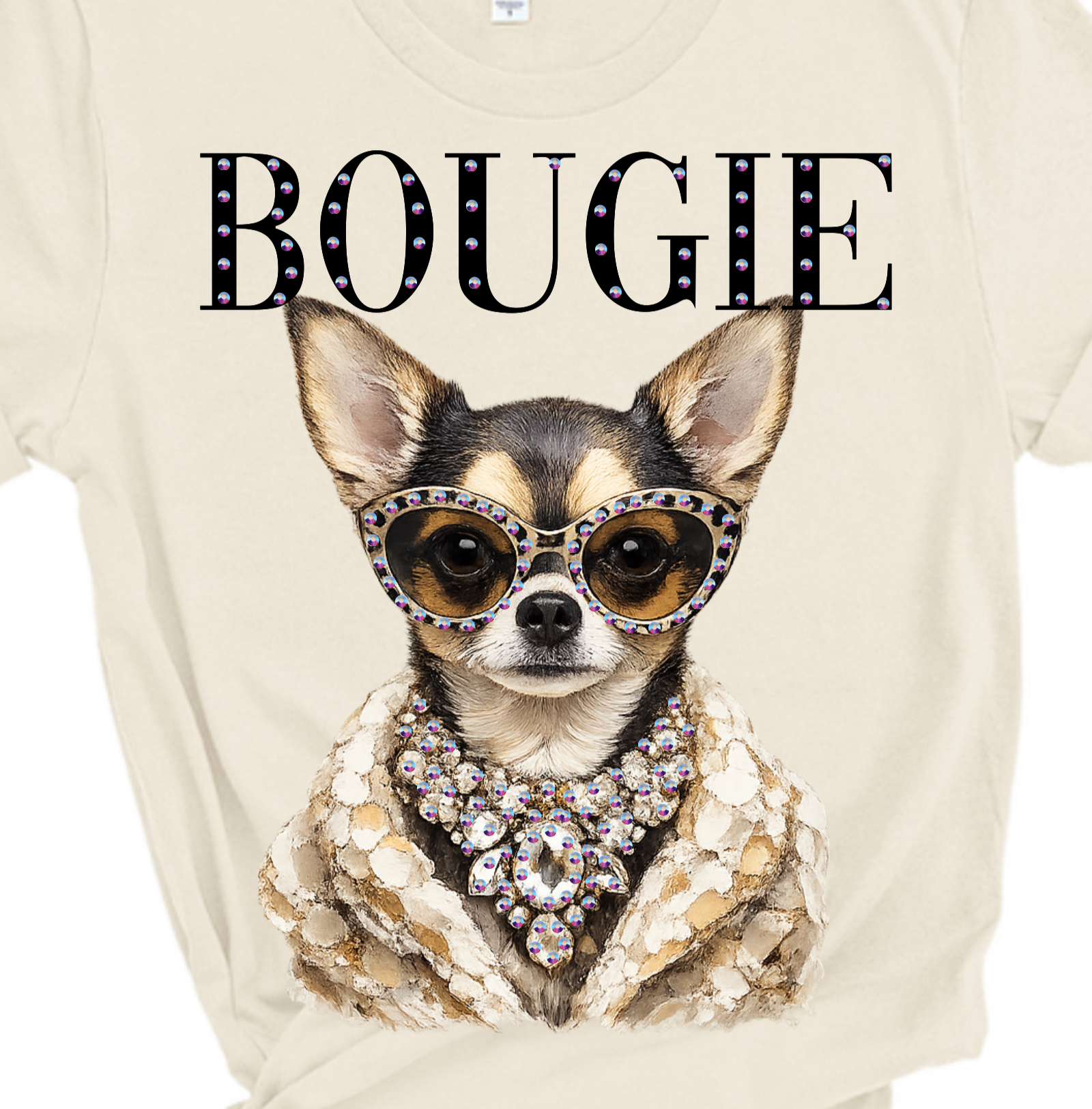 Coco Bougie Chihuahua Glam Dog Rhinestone Graphic Tee