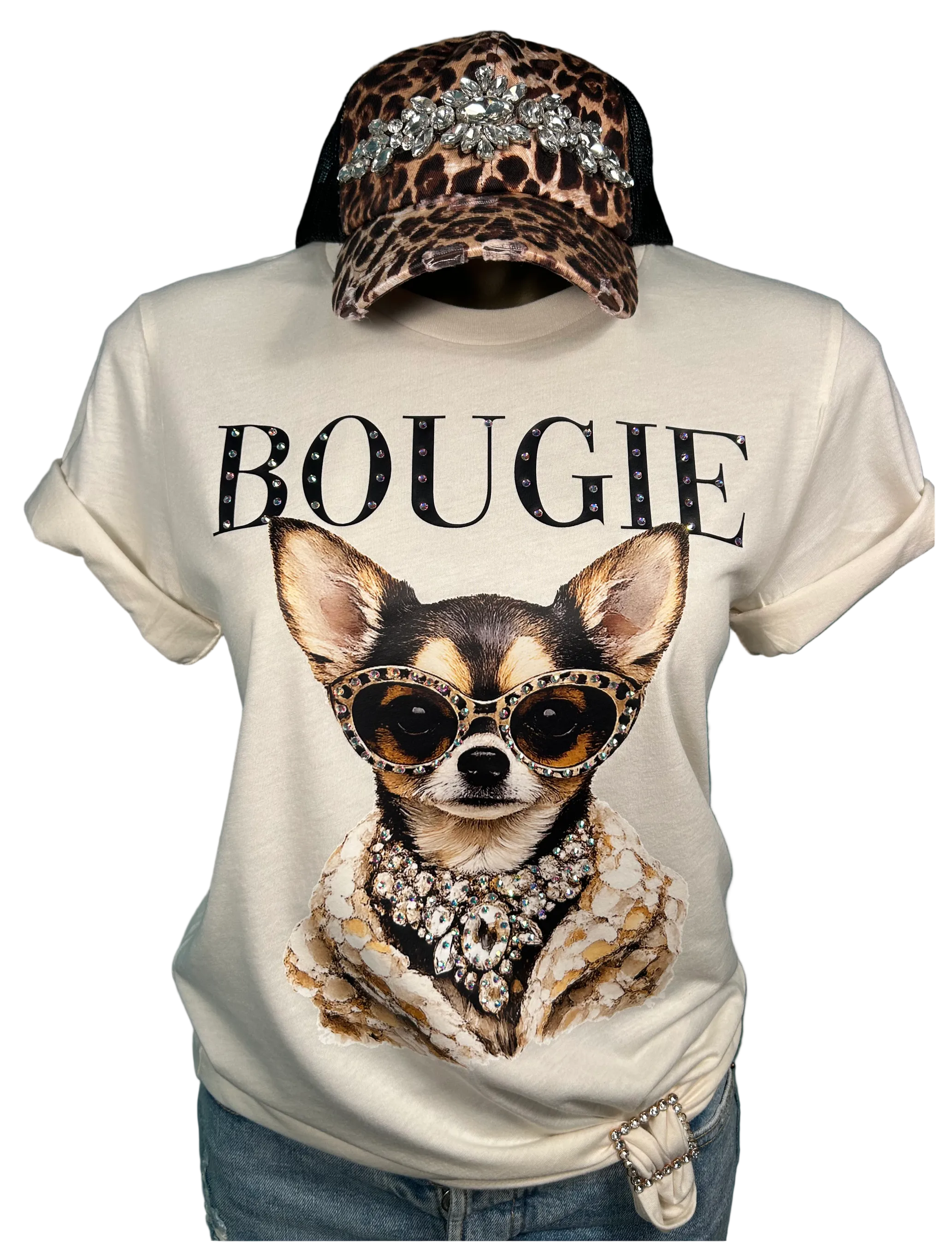 Coco Bougie Chihuahua Glam Dog Rhinestone Graphic Tee