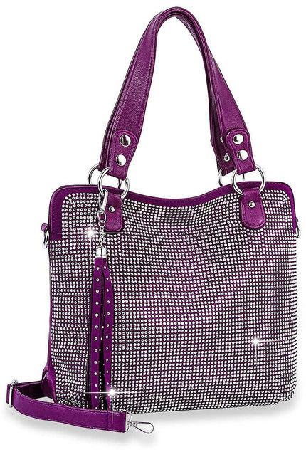 Sparkling Purple Rhinestone Tassle Handbag
