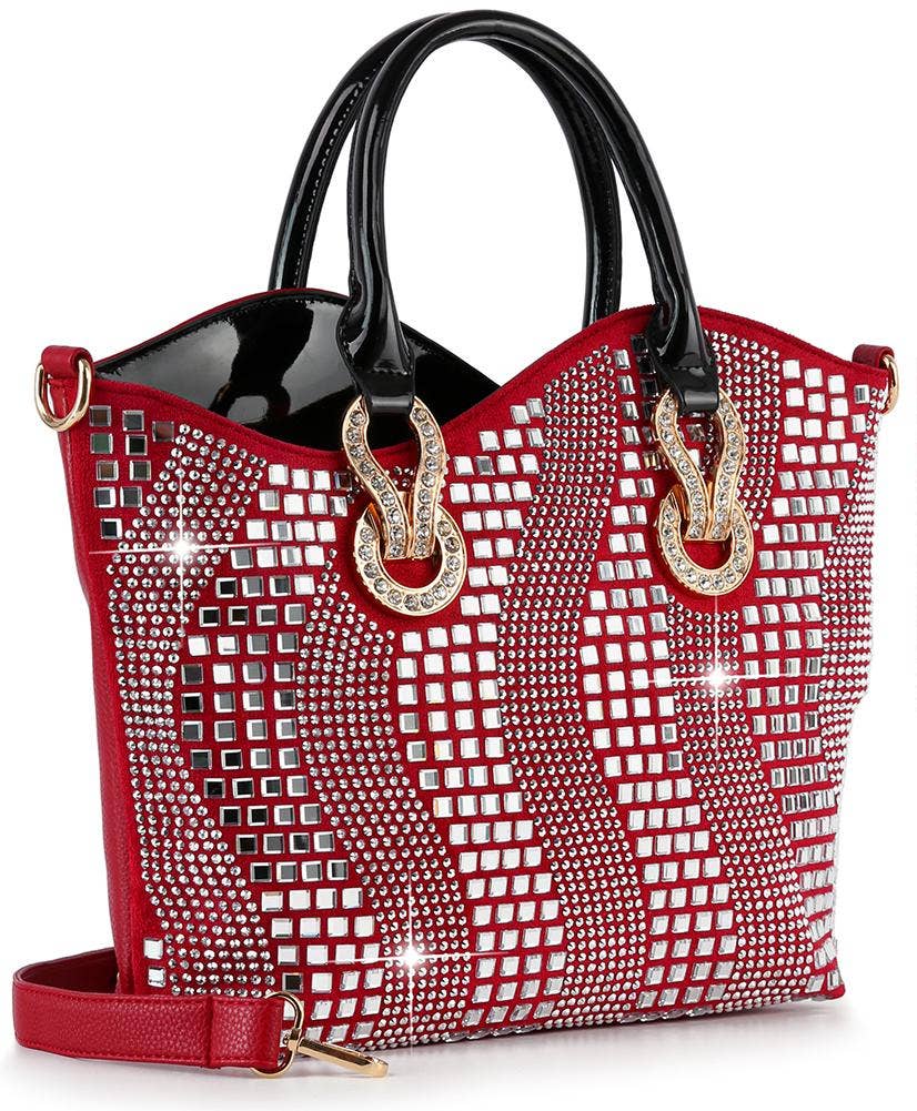 Sparkling Red Wave Rhinestone Handbag