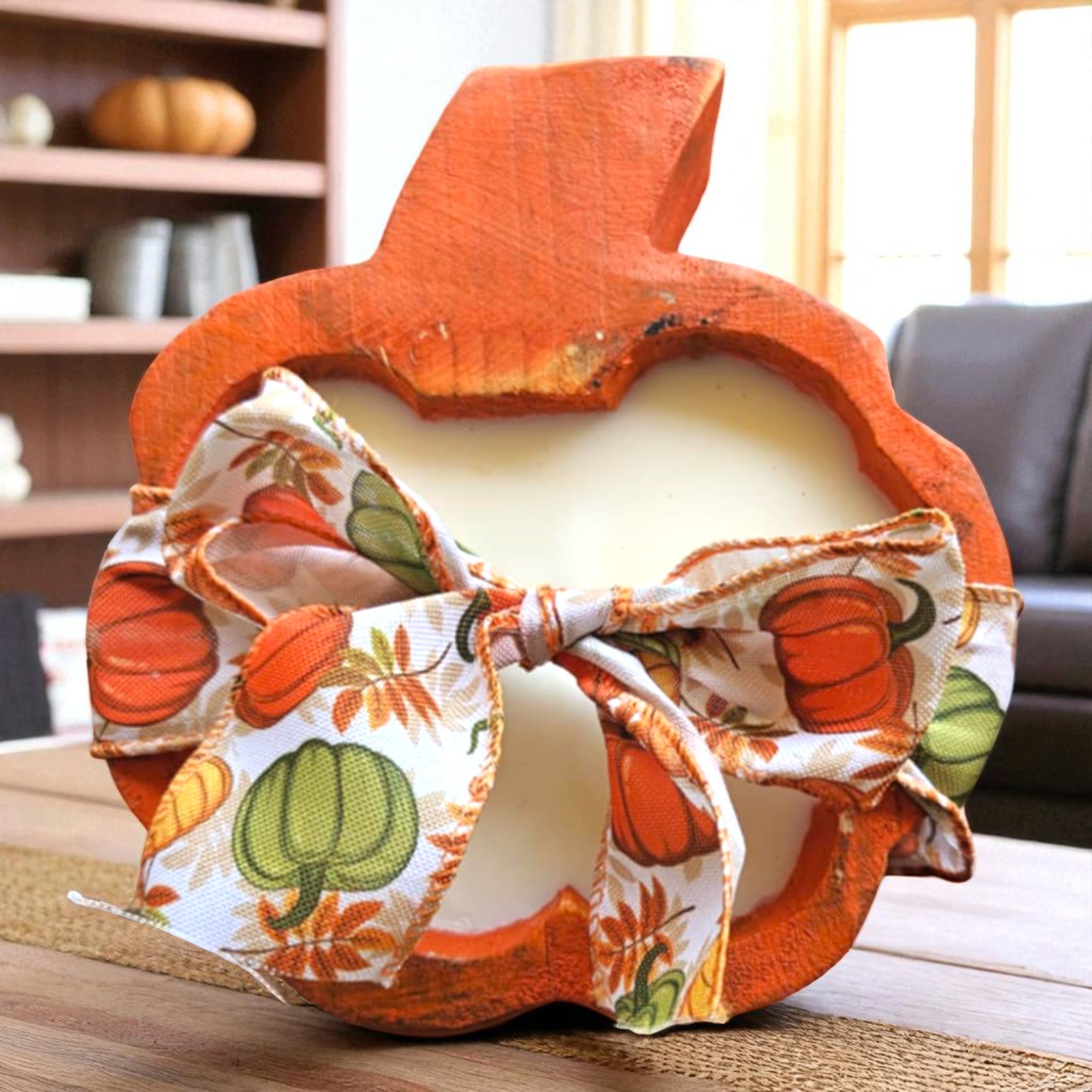 Pumpkin Wooden Dough Bowl Candle