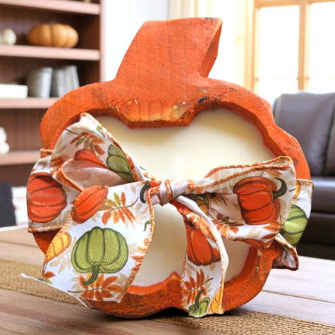 Pumpkin Wooden Dough Bowl Candle