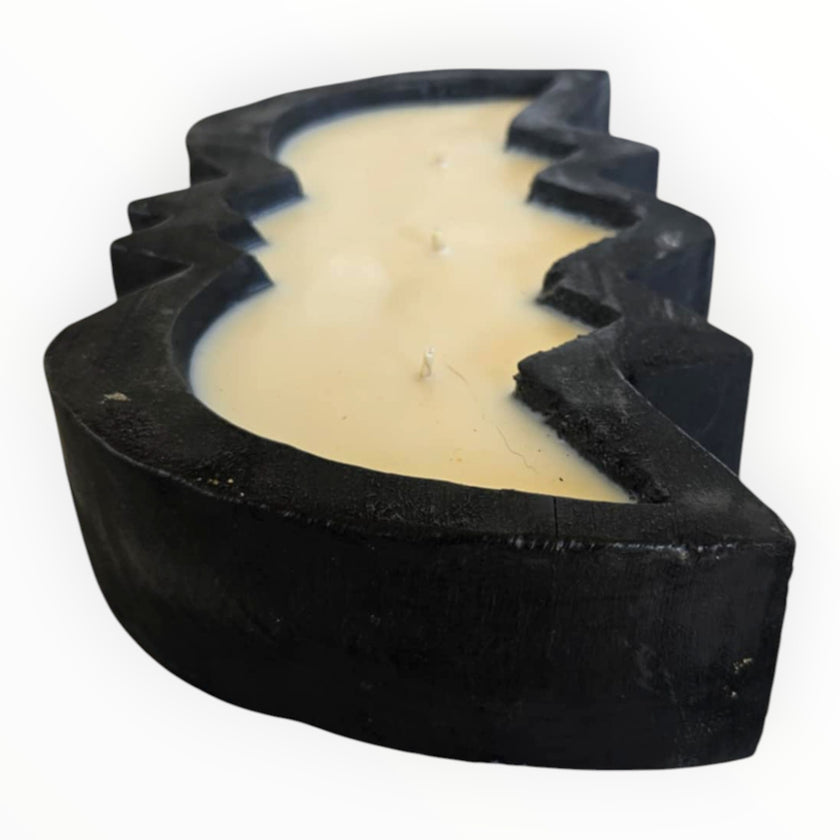 Halloween Bat Wooden Dough Bowl Candle