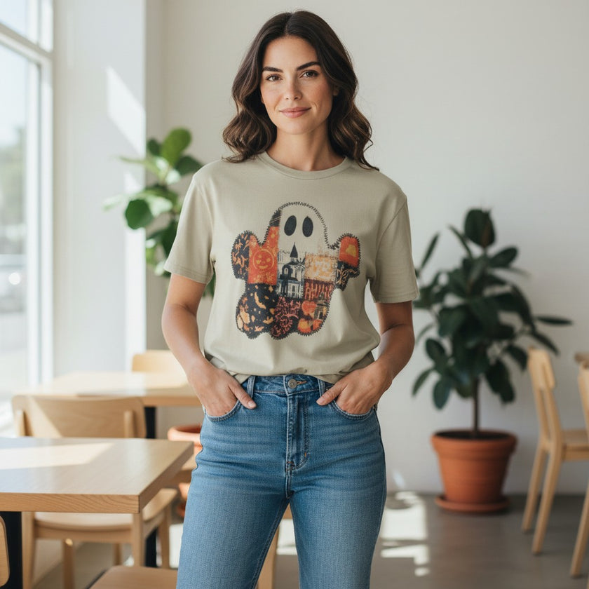 Vintage Halloween Patchwork Ghost Tee