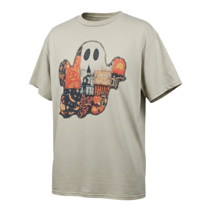 Vintage Halloween Patchwork Ghost  Graphic Tee
