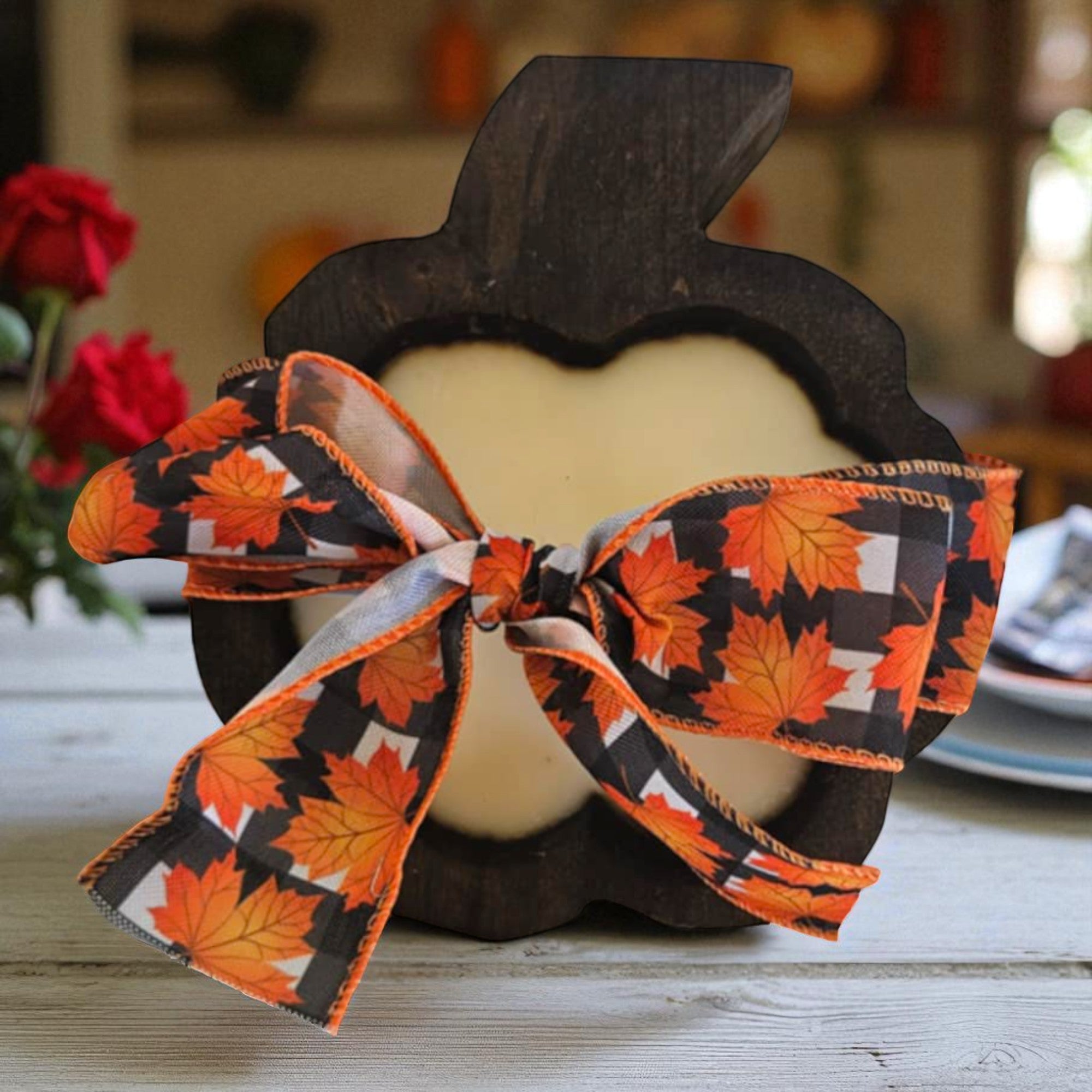 Pumpkin Wooden Dough Bowl Candle