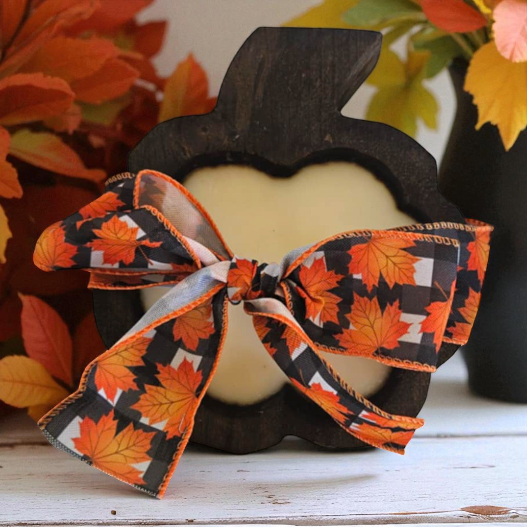Pumpkin Wooden Dough Bowl Candle