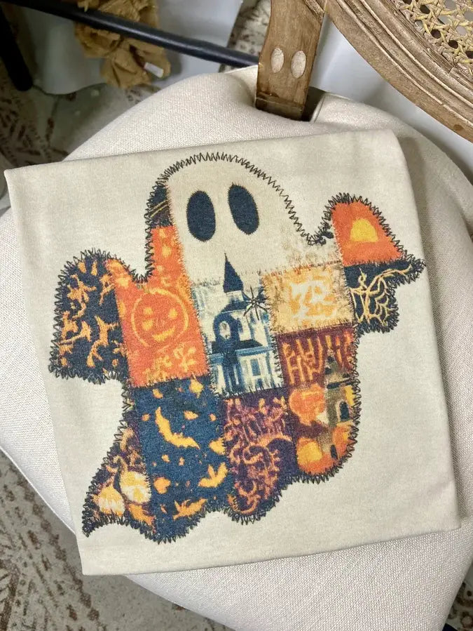 Vintage Halloween Patchwork Ghost Tee
