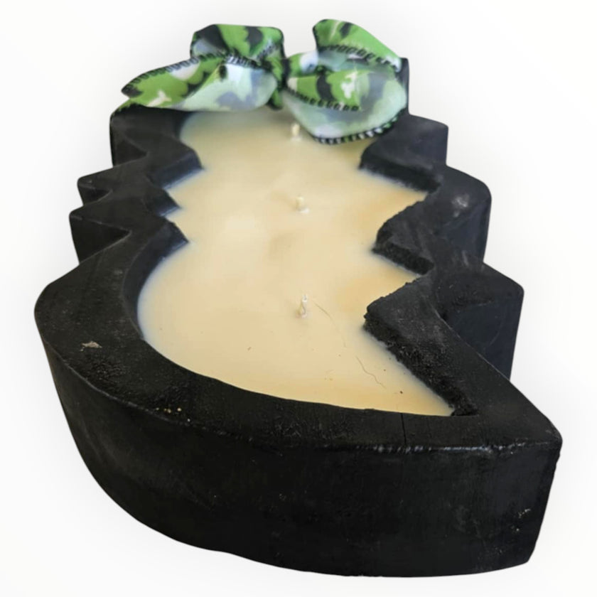 Halloween Bat Wooden Dough Bowl Candle