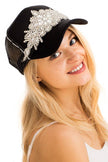 Crystal Floral Rhinestone Distressed Trucker Hat