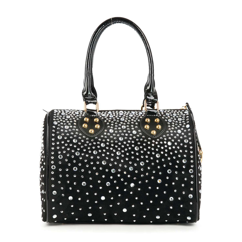 Sparkling Rhinestone Lock Satchel Handbag