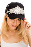 Crystal Floral Rhinestone Distressed Trucker Hat