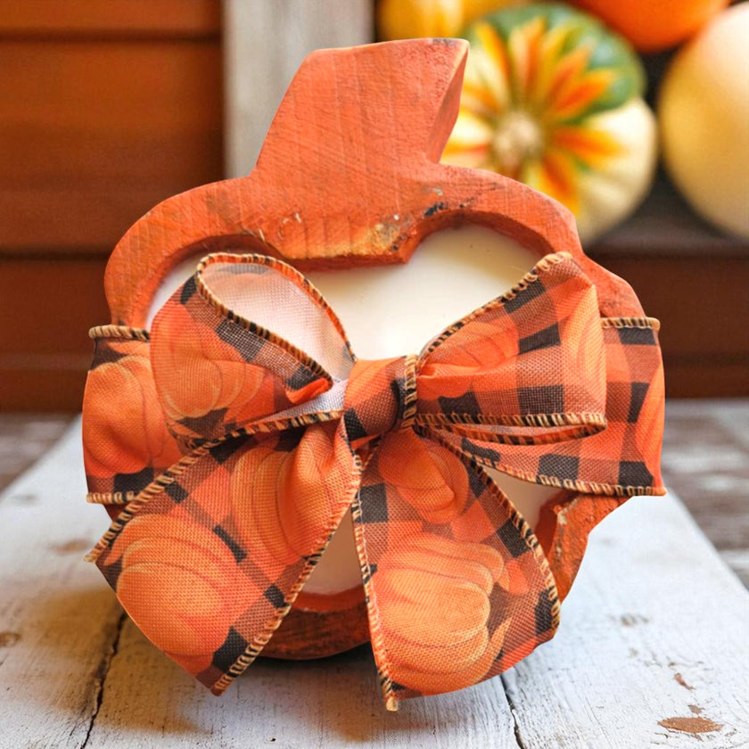 Pumpkin Wooden Dough Bowl Candle