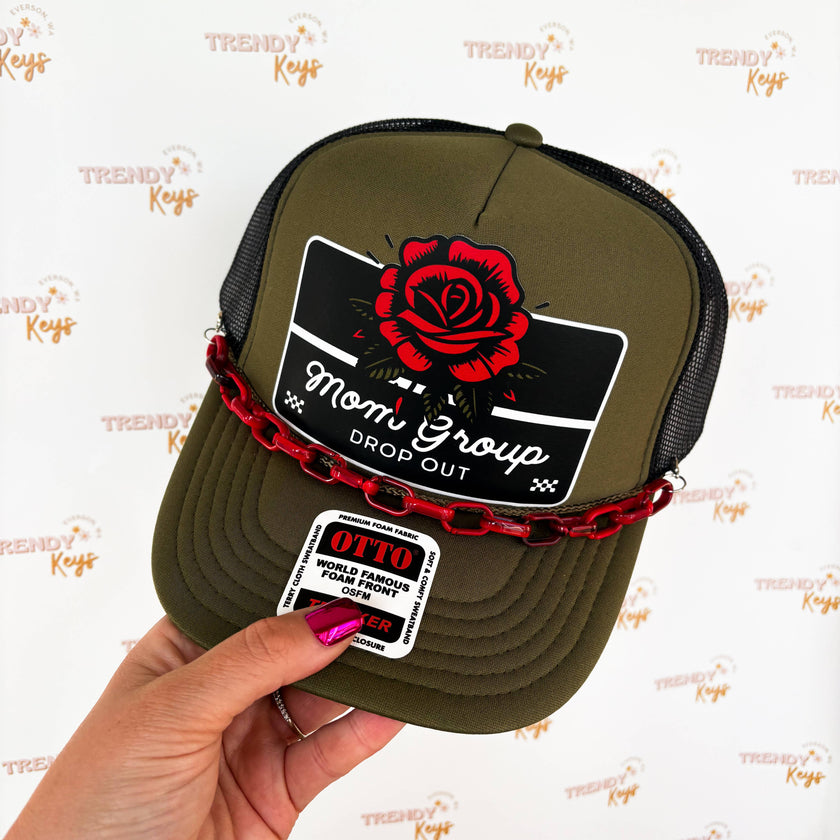 Mom Group Drop Out  Graphic Trucker Hat with Chain