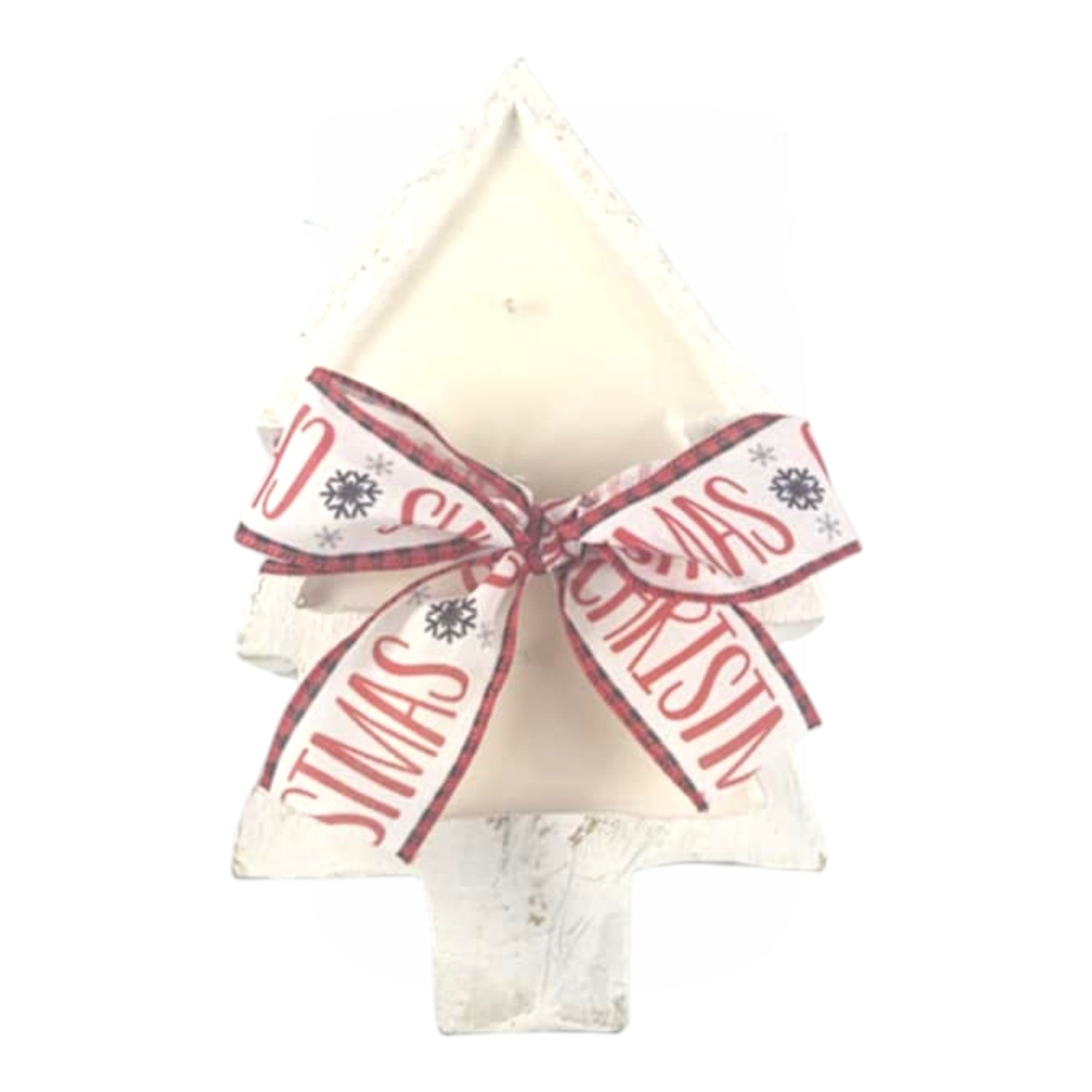 Rustic Christmas Tree Wooden Dough Bowl with Christmas Bow