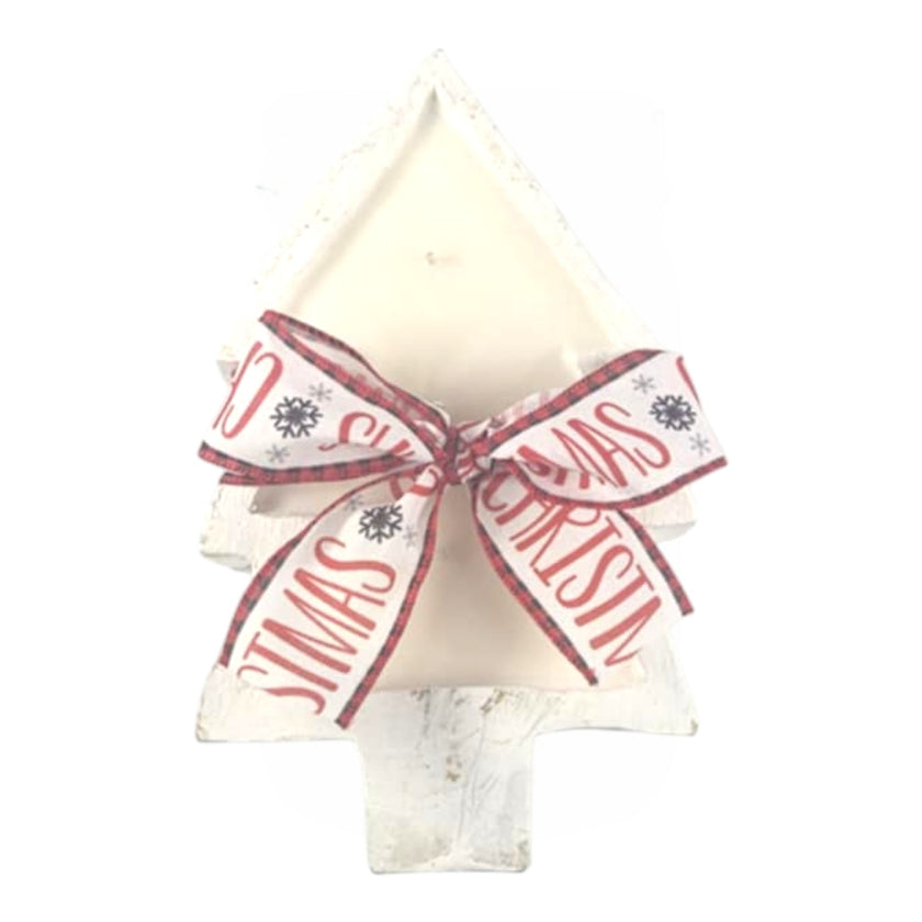 Rustic Christmas Tree Wooden Dough Bowl with Christmas Bow