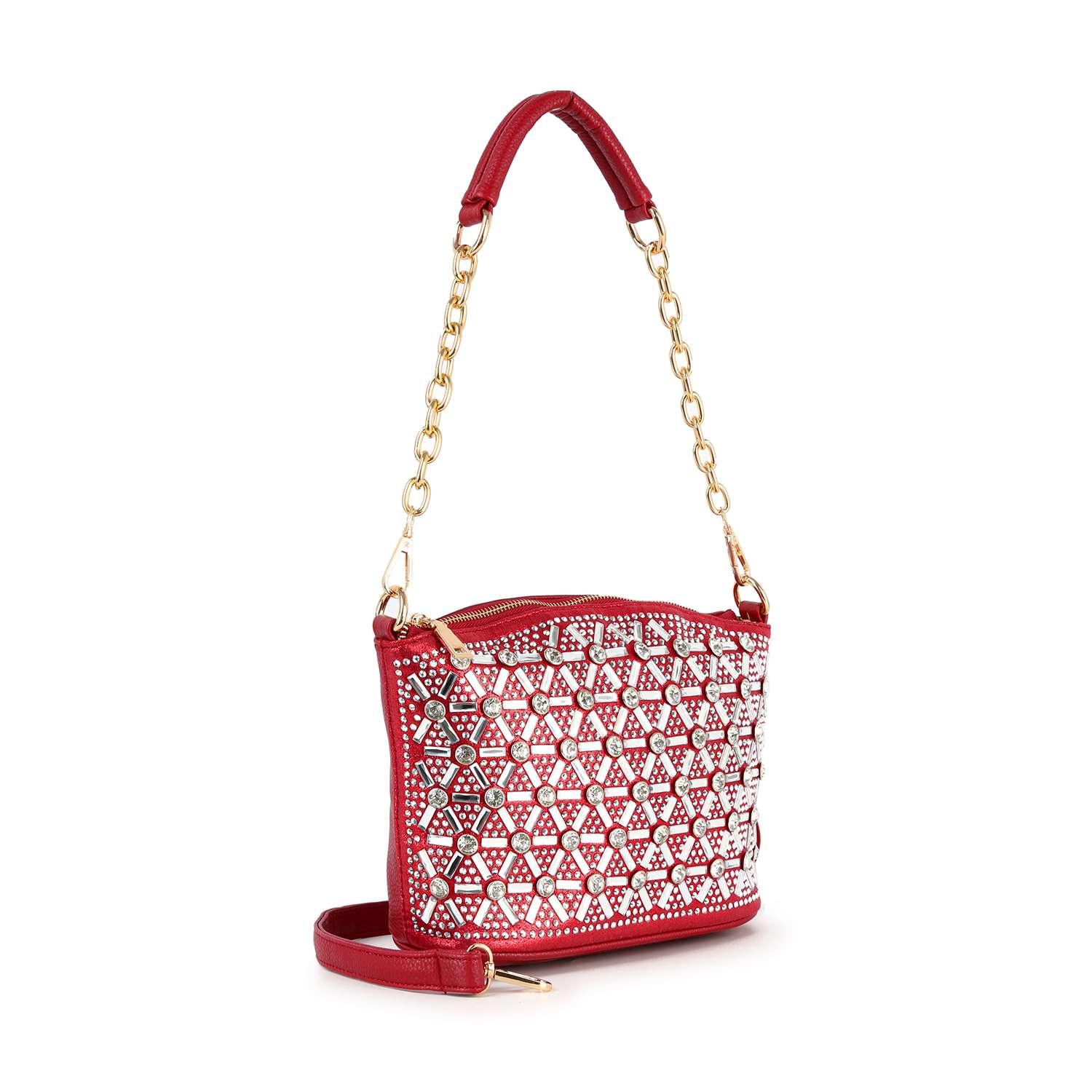 Sparkling Red Sunburst Rhinestone Crossbody Handbag