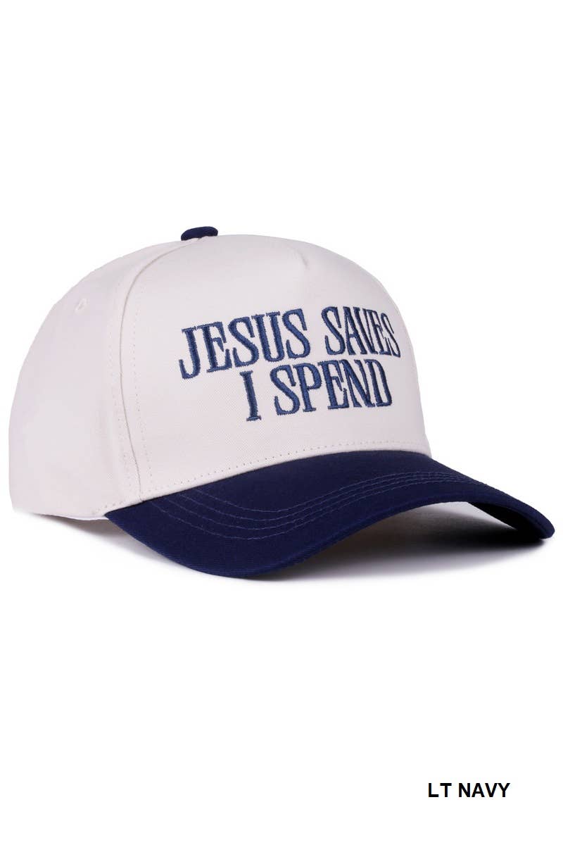 Jesus Saves I Spend Two-Tone Canvas Cotton Cap