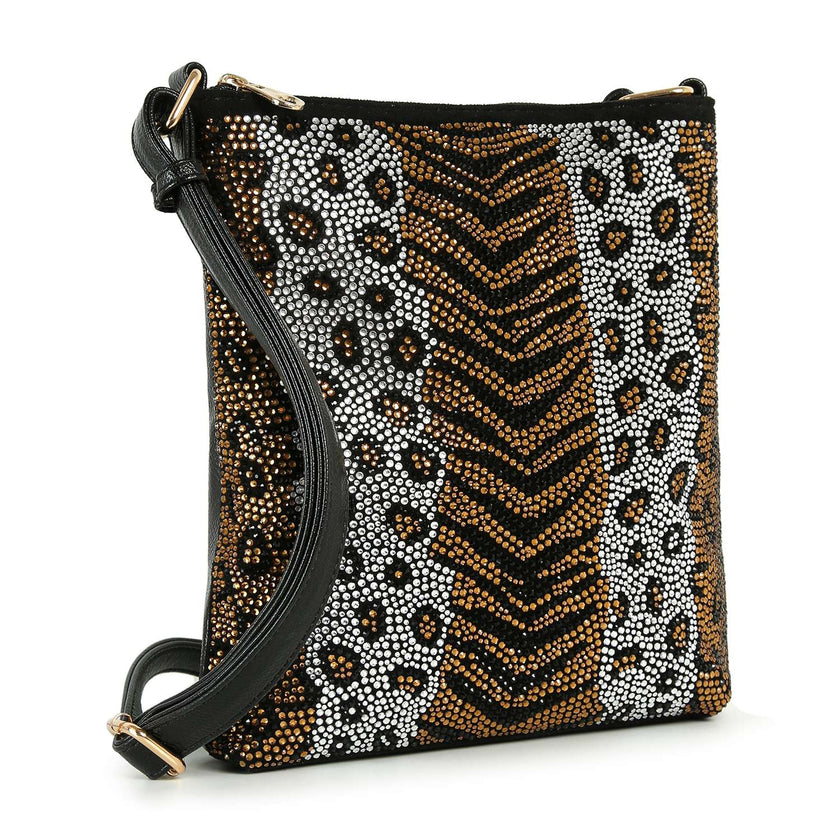 Wild Rhinestone Animal Print Crossbody Bag