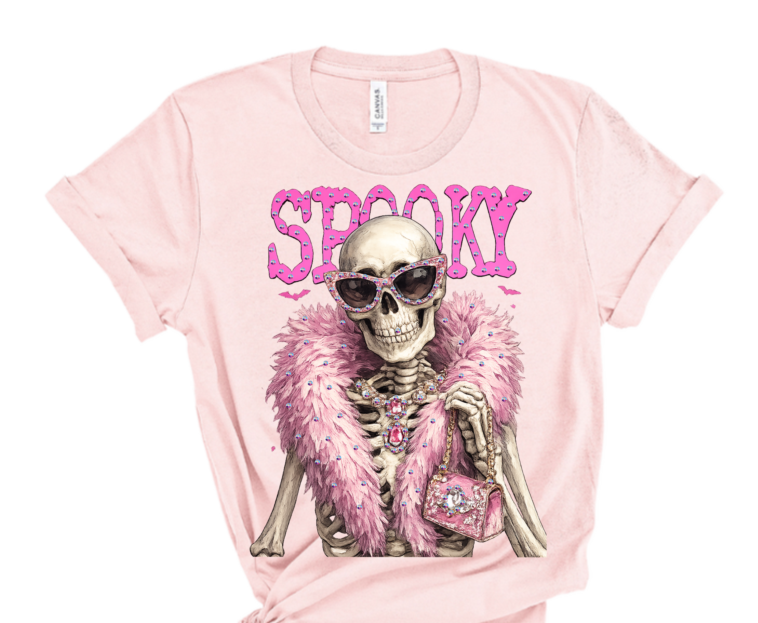 Spooky Skeleton Blingy Rhinestone Graphic Tee