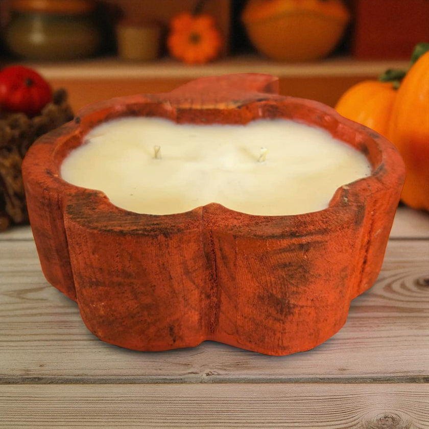 Pumpkin Wooden Dough Bowl Candle