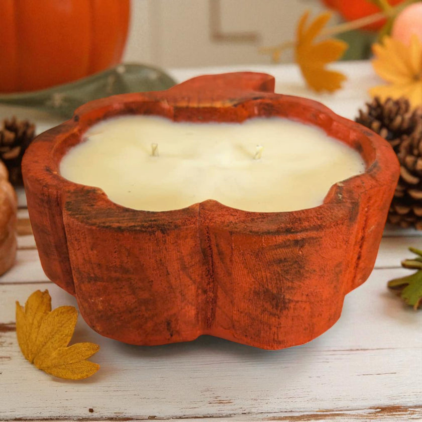 Pumpkin Wooden Dough Bowl Candle