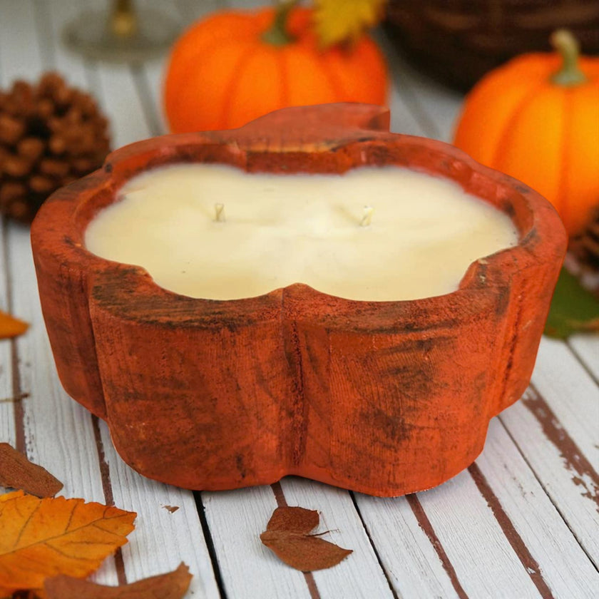 Pumpkin Wooden Dough Bowl Candle