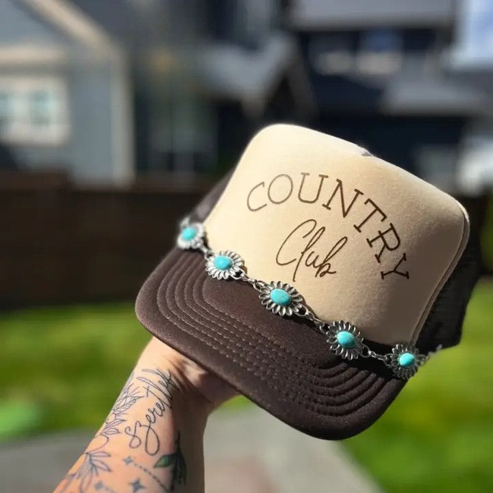 Country Club Graphic Trucker Hat with Chain