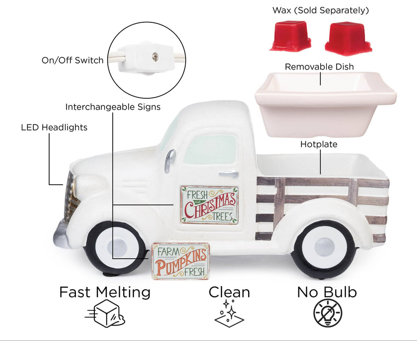 White Truck  Fragrance and Wax Warmer with Two Holiday Signs