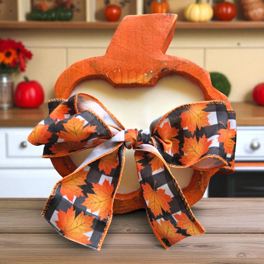 Pumpkin Wooden Dough Bowl Candle