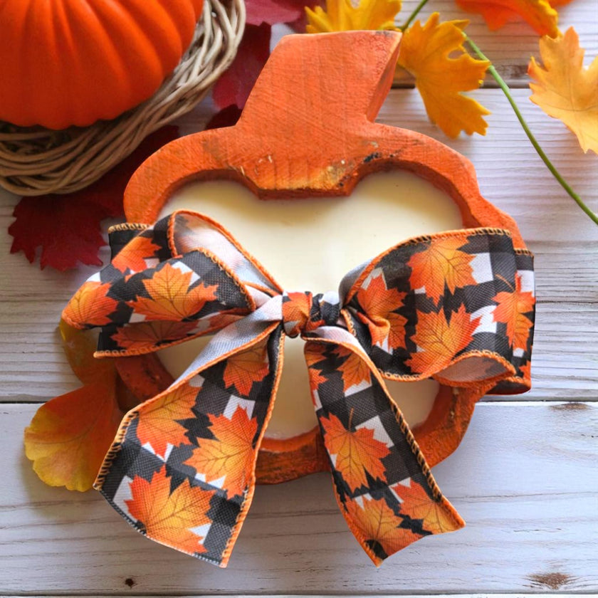 Pumpkin Wooden Dough Bowl Candle