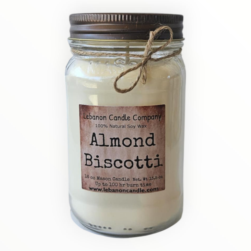 Almond Biscotti Candle, 16.5oz Mason Jar, 100hr Burn - Hand-Poured Soy Wax