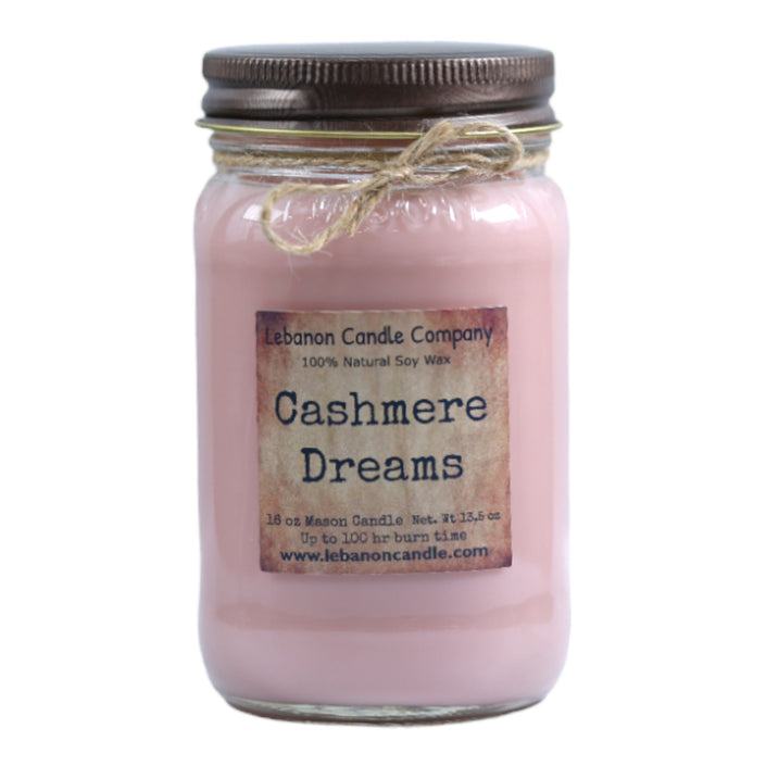 Cashmere Dreams Candle, 16.5oz Mason Jar, 100hr Burn, Scented Soy, Non-Toxic, Highly Scented, Handmade in The USA, Natural Soy Wax, Long Lasting Scent