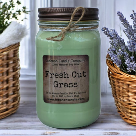 Fresh Cut Grass Candle, 16.5oz Mason Jar, 100hr Burn - Hand-Poured Soy Wax