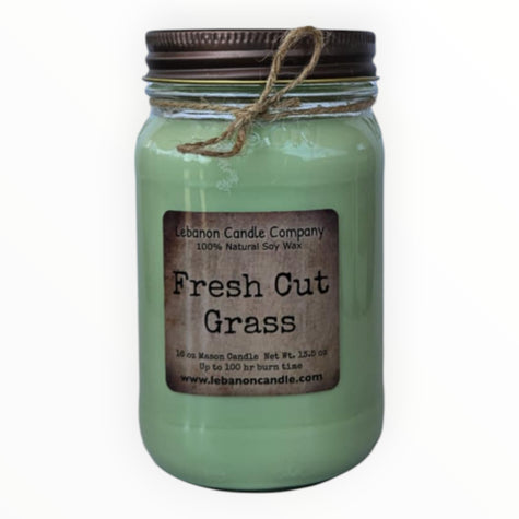Fresh Cut Grass Candle, 16.5oz Mason Jar, 100hr Burn - Hand-Poured Soy Wax