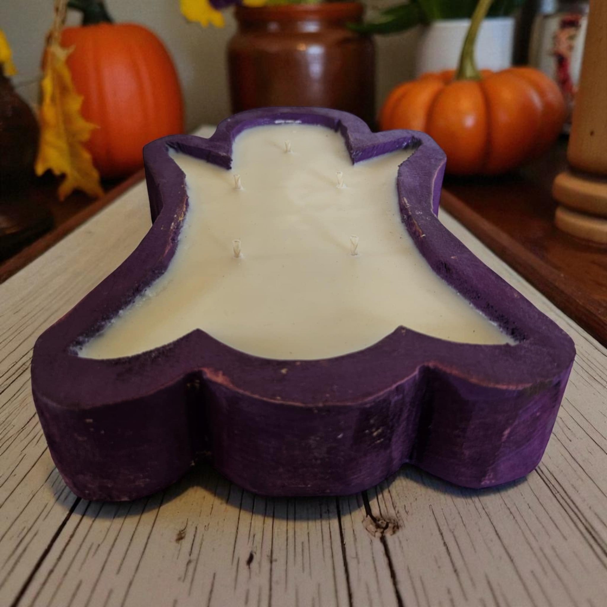 Ghost Wooden Dough Bowl Candle