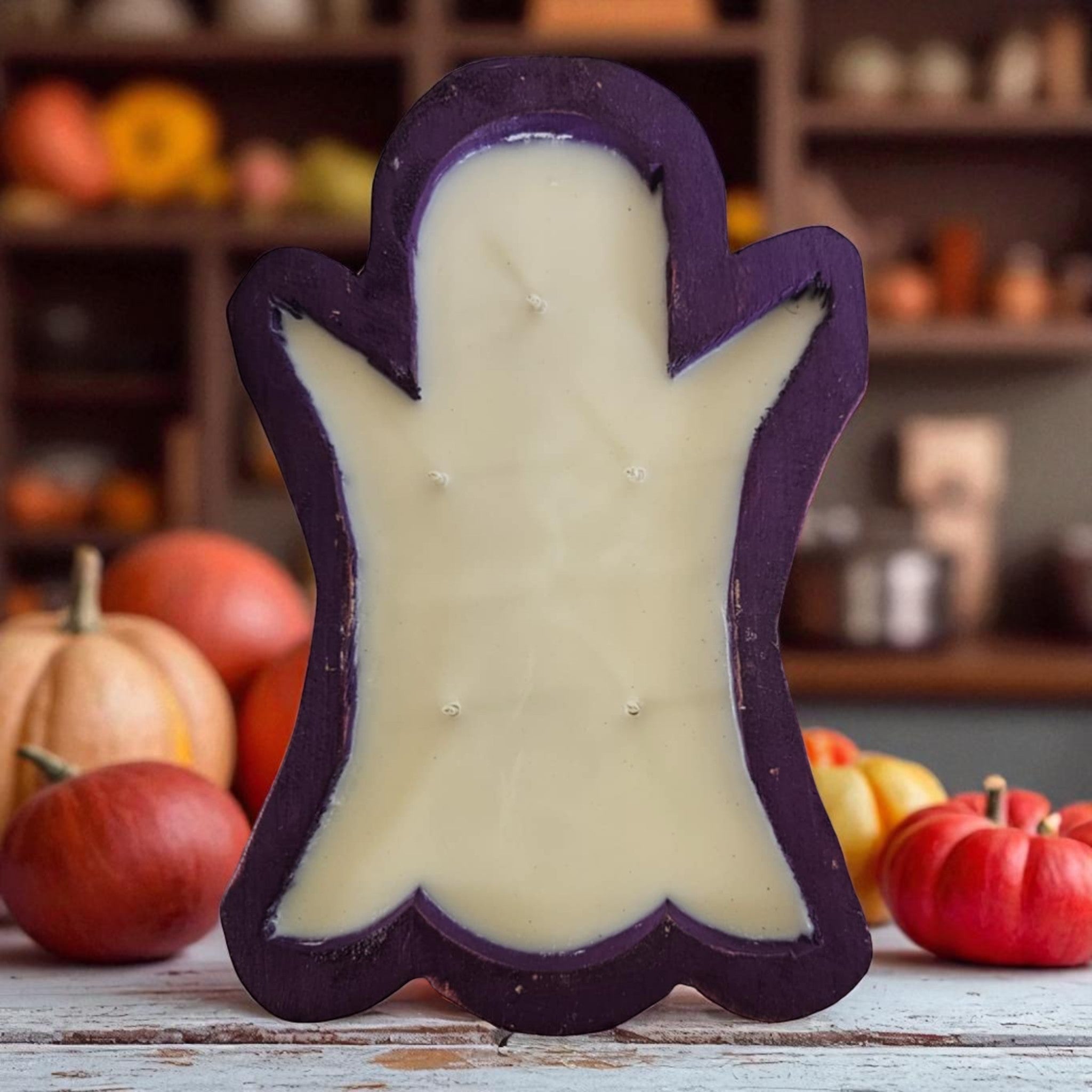 Ghost Wooden Dough Bowl Candle