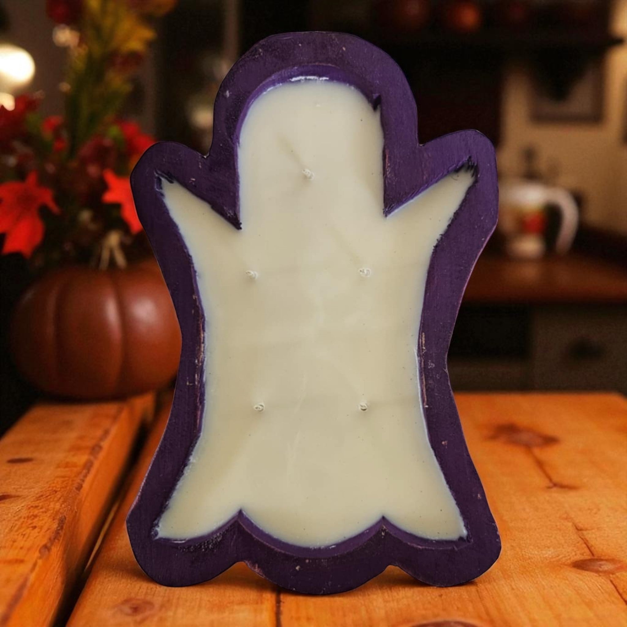 Ghost Wooden Dough Bowl Candle