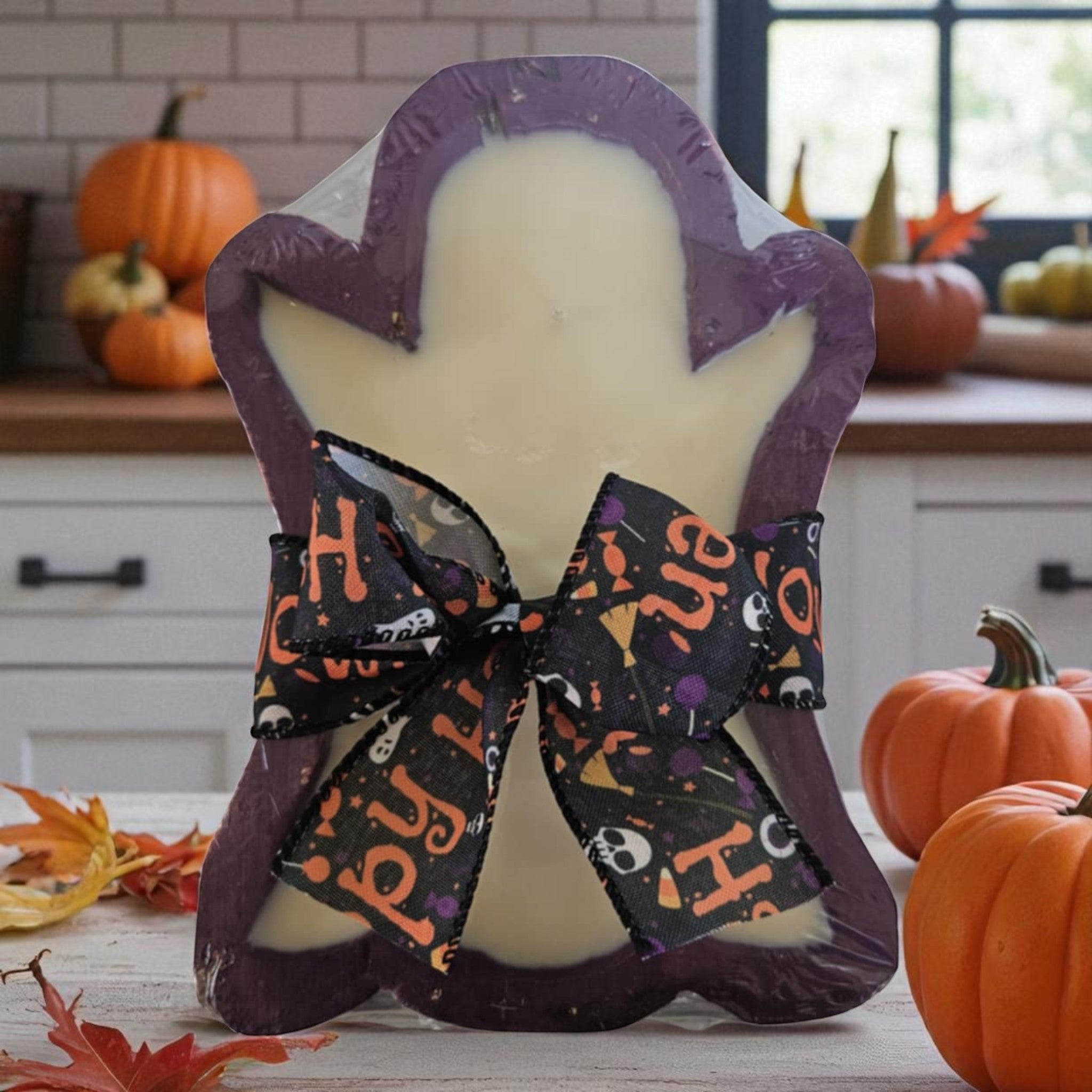 Ghost Wooden Dough Bowl Candle