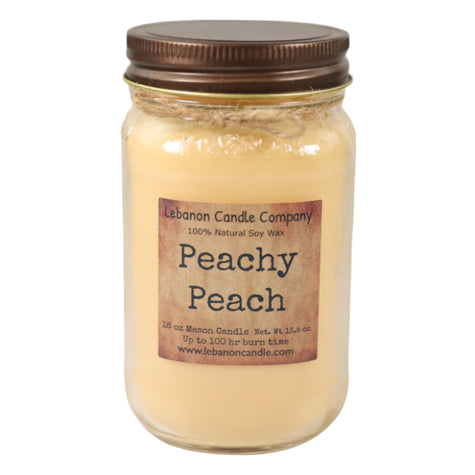 Peachy Peach Candle, 16.5oz Mason Jar, 100hr Burn - Hand-Poured Soy Wax