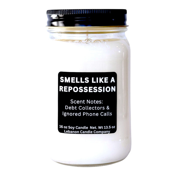 Smells Like a Repossession Funny Candle