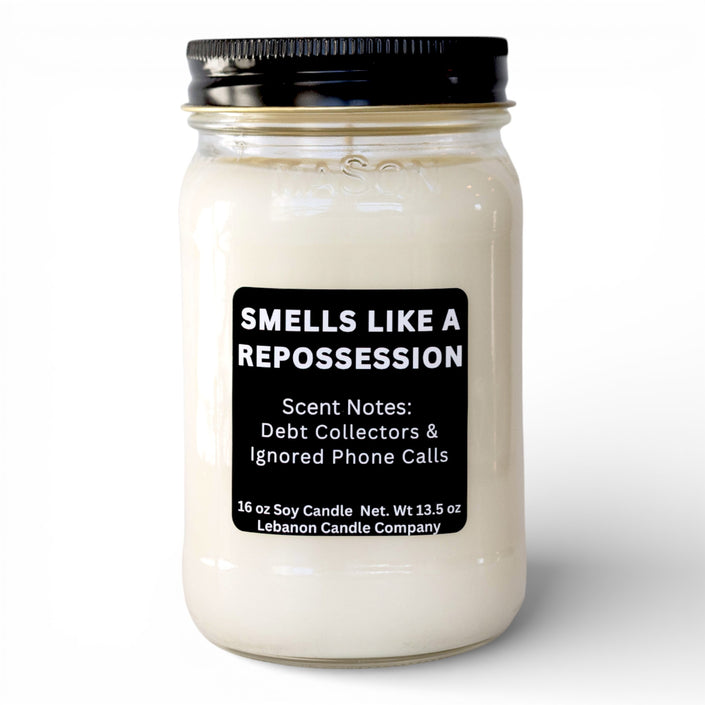 Smells Like a Repossession Funny Candle