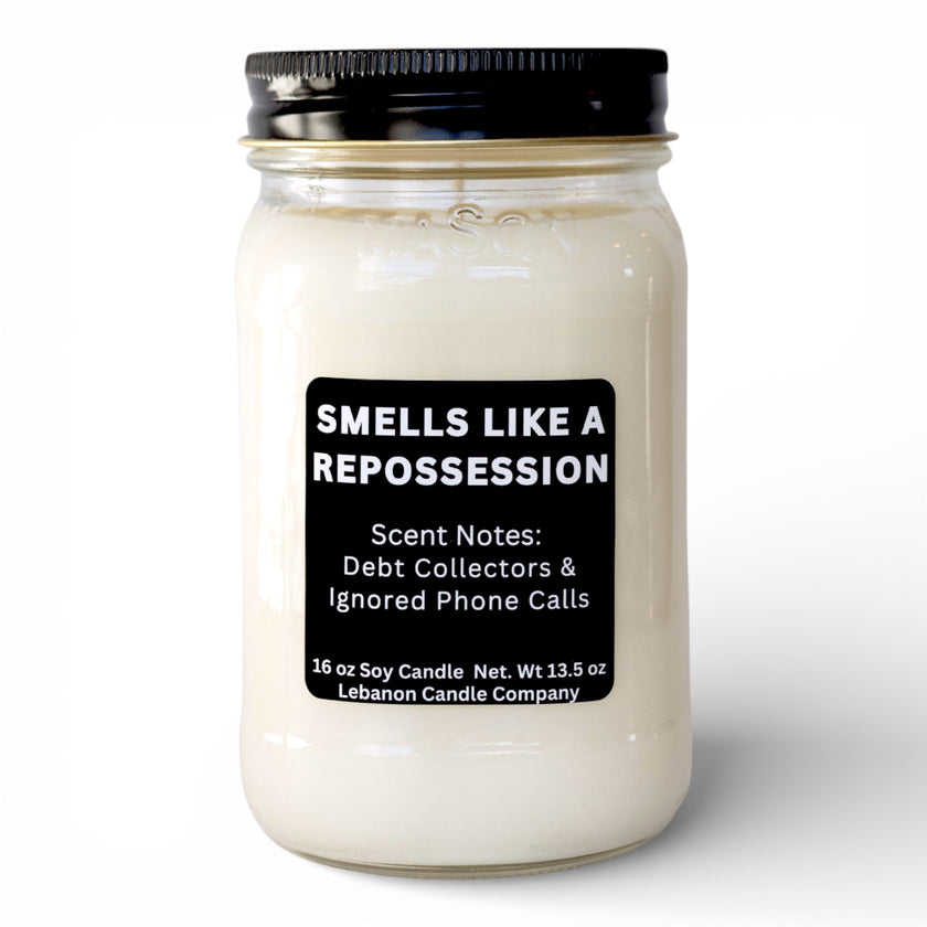 Smells Like a Repossession Funny Candle
